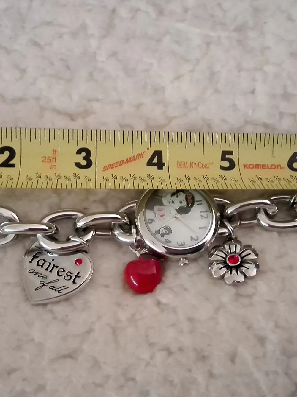 Charming Vintage Disney Snow White Charm Bracelet Watch In Original Box. N.O.S.